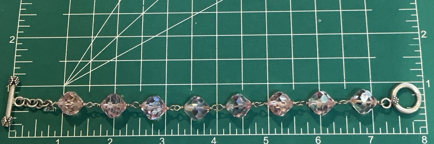 Vintage Pink Crystal Bicone Beaded 8” Bracelet Silver Toggle Clasp Non-Magnetic