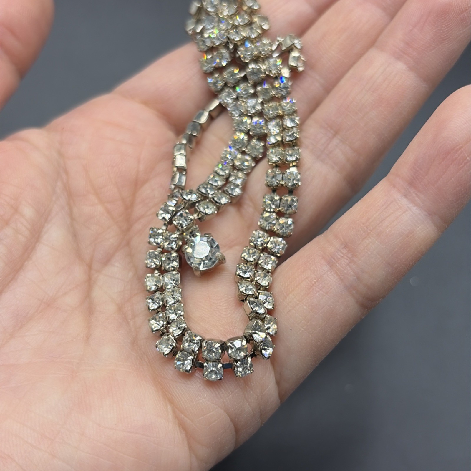 Vtg Estate AB Rhinestone Necklace & Earrings Jewelry Set Designer Quality Prong