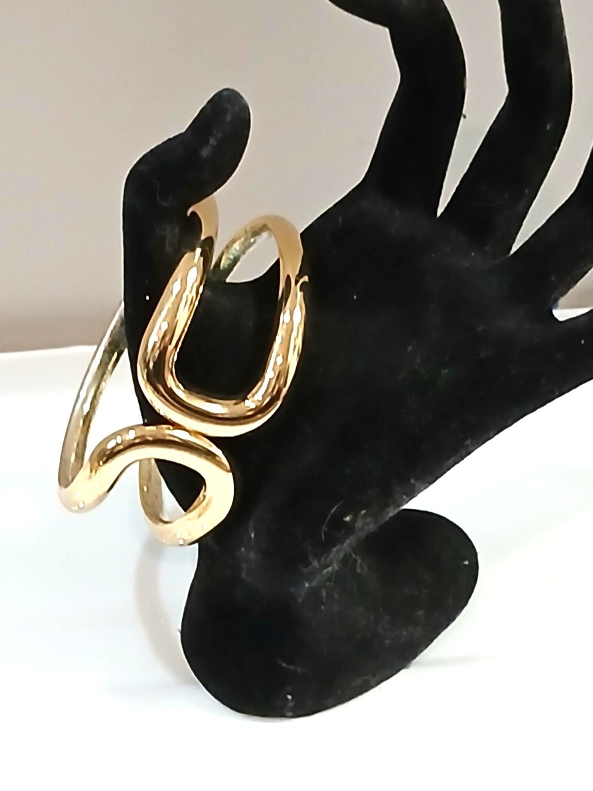 Vintage Gold-Tone Open Cuff Bracelet With Abstract Design & Hinged Closure