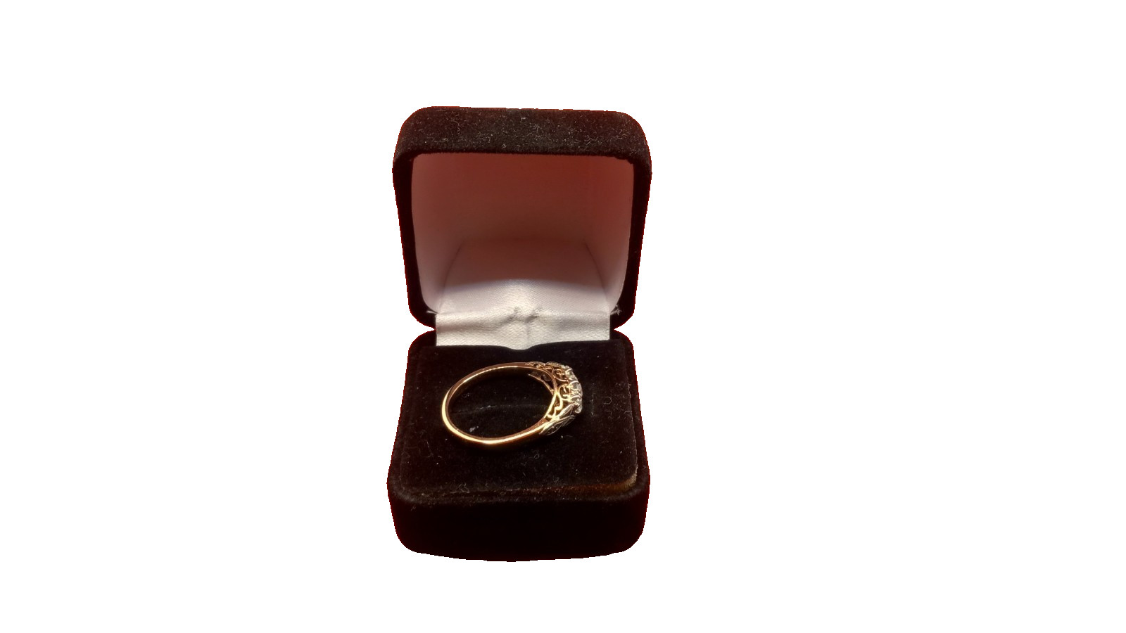 Vintage British 9 Carat Gold Palladium Ring with Trilogy Stones