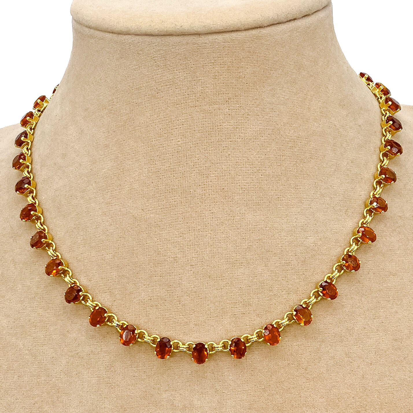 Vintage Mid Century 18k Gold Riviere Citrine 17″ Necklace Signed GB
