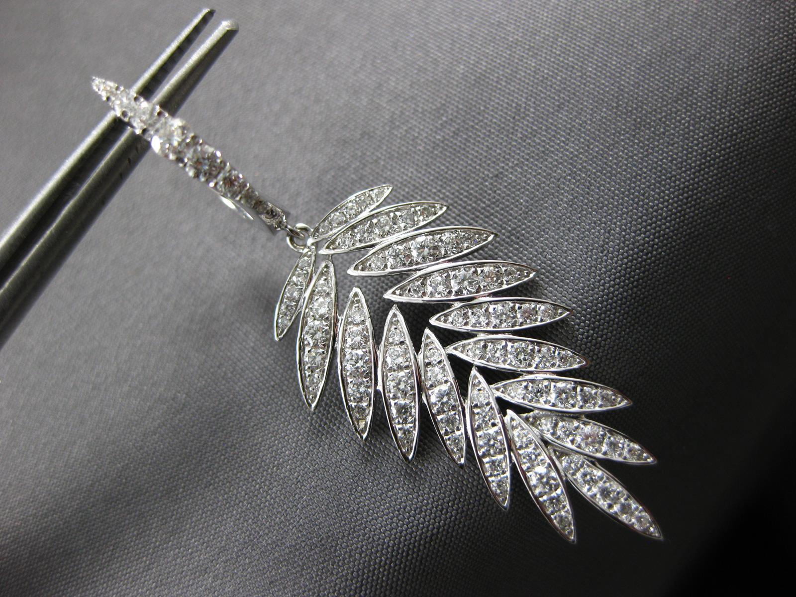 LARGE 1.52CT DIAMOND 18KT WHITE GOLD 3D ROUND MULTI LEAF HUGGIE HANGING EARRINGS