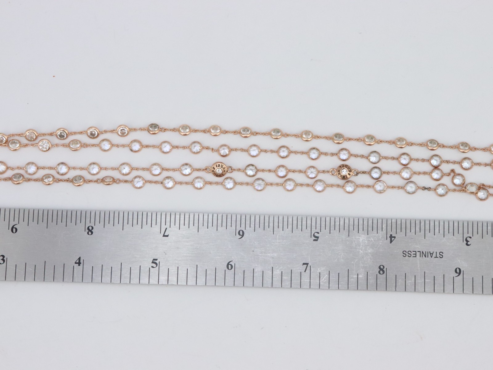 Henri Bendel 925 Sterling Silver Bezel Set Crystal or CZ Necklace Rose Gold Tone