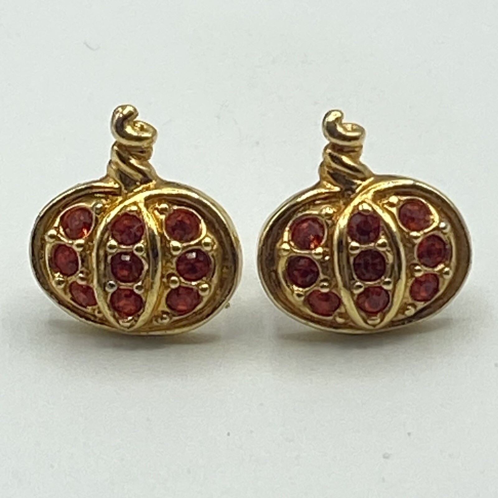 Vintage 1982 Avon Gold Tone Orange Rhinestone Precious Pumpkin Pierced Earrings