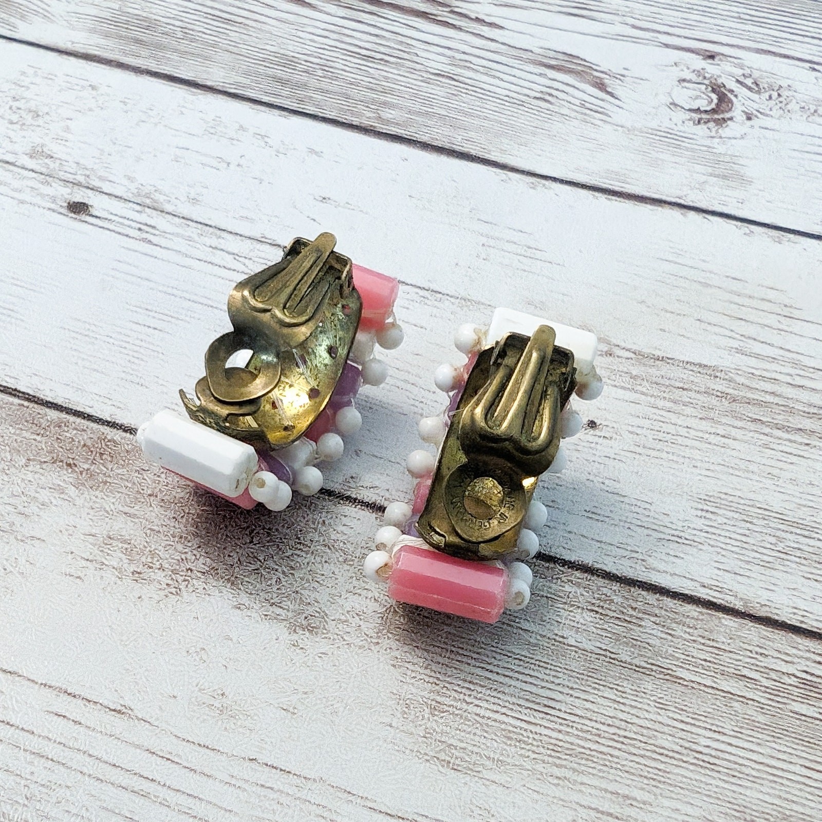 Vintage Clip On Earrings White, Purple, Pink Large Chunky Half Hoops