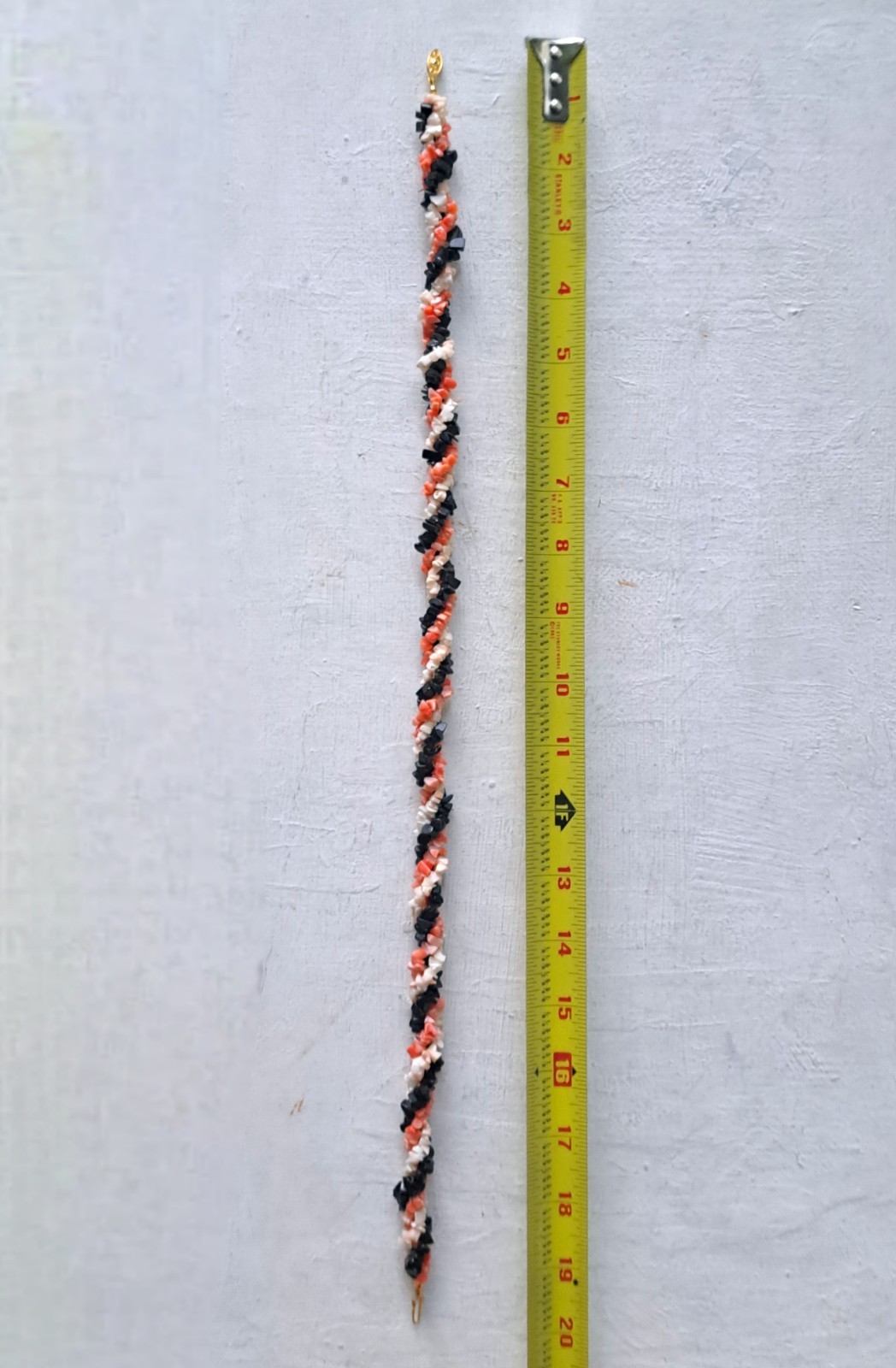 Gorgeous Pink Angelskin/Black/White Coral Necklace 19″ w/ Antique Fishhook Clasp