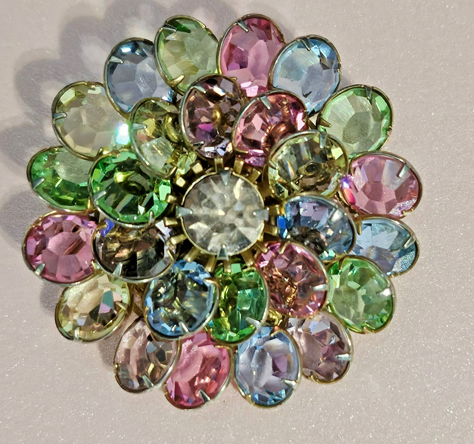 Vintage Pastel Tutti Frutti Flower Brooch Glows Bezel and Prong Set Spring !