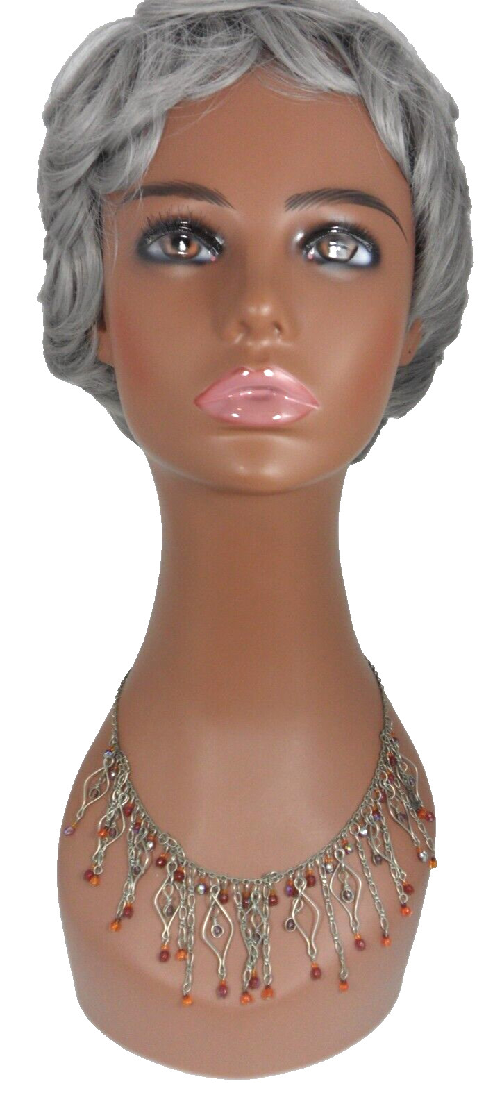 Beaded Bib Necklace Figaro Chain Fringe Marquise Shaped Wire Motifs Gypsy Boho
