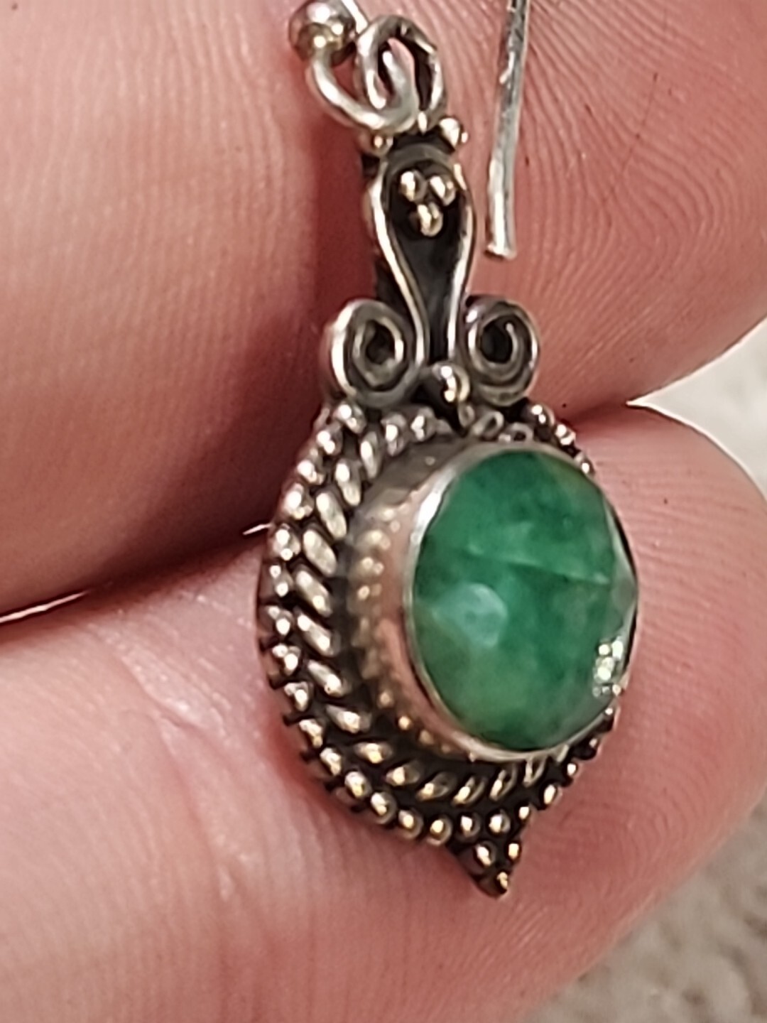 Emerald Beryl 925 Sterling Silver Hook Dangle Victorian Style Earrings