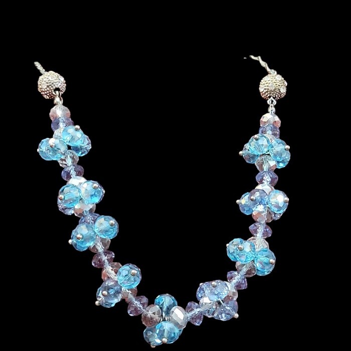 Vtg NY Chunky Clusters Blue Rhinestone Necklace 2 Studded Spheres Sparkly Glass