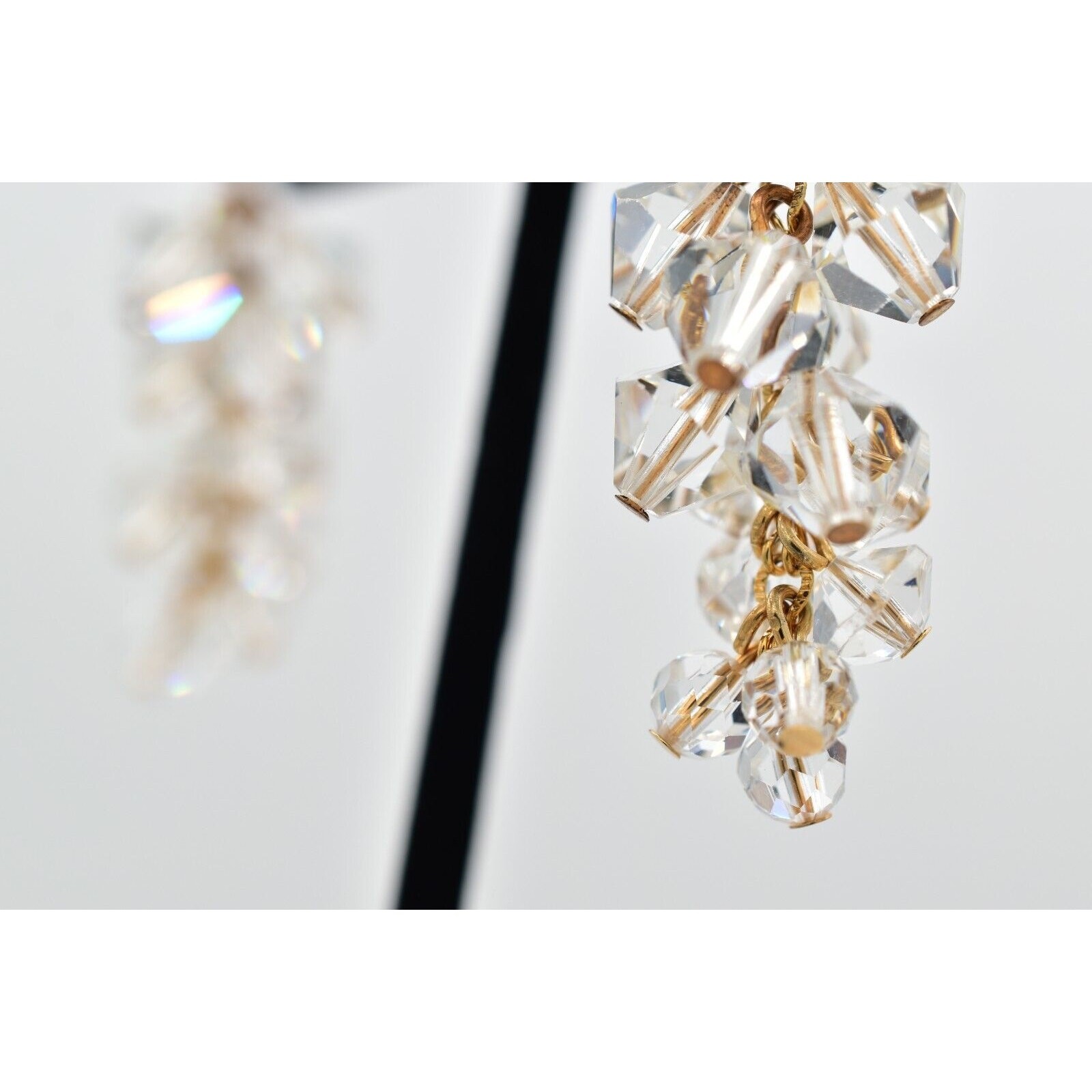 Vintage Clear Austrian Crystal Earrings Dangle Cluster Chain Drop Glam 1950s A24