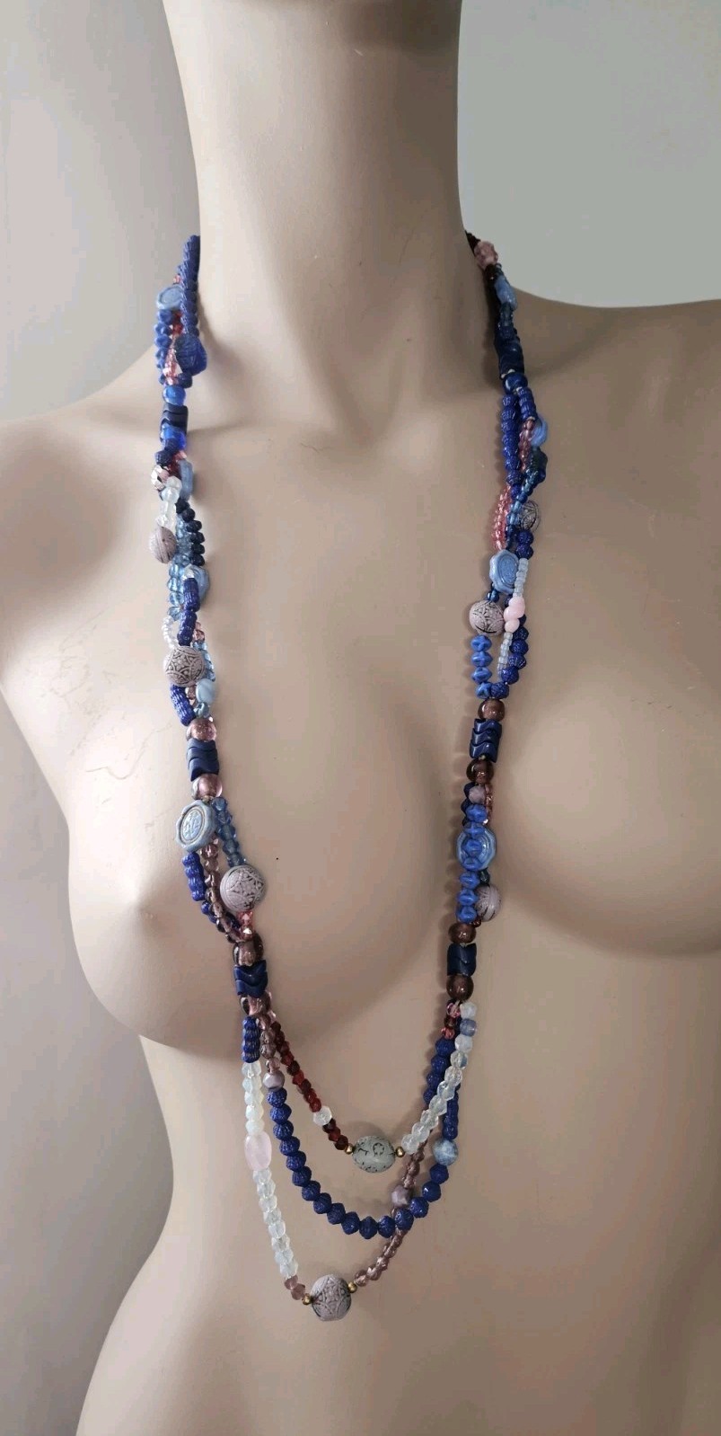 ANTIQUE NEIGER 1920s ART Deco BLUE GLASS BEAD Necklace