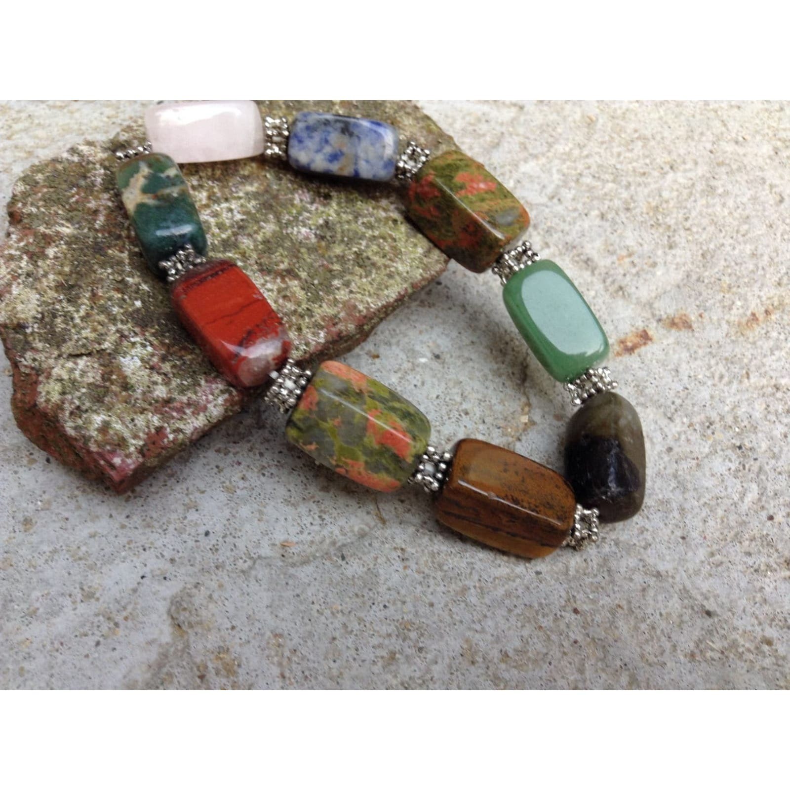 Natural Gemstone Beaded Bracelet Stretch Bracelet Jade Jasper Tigers Eye