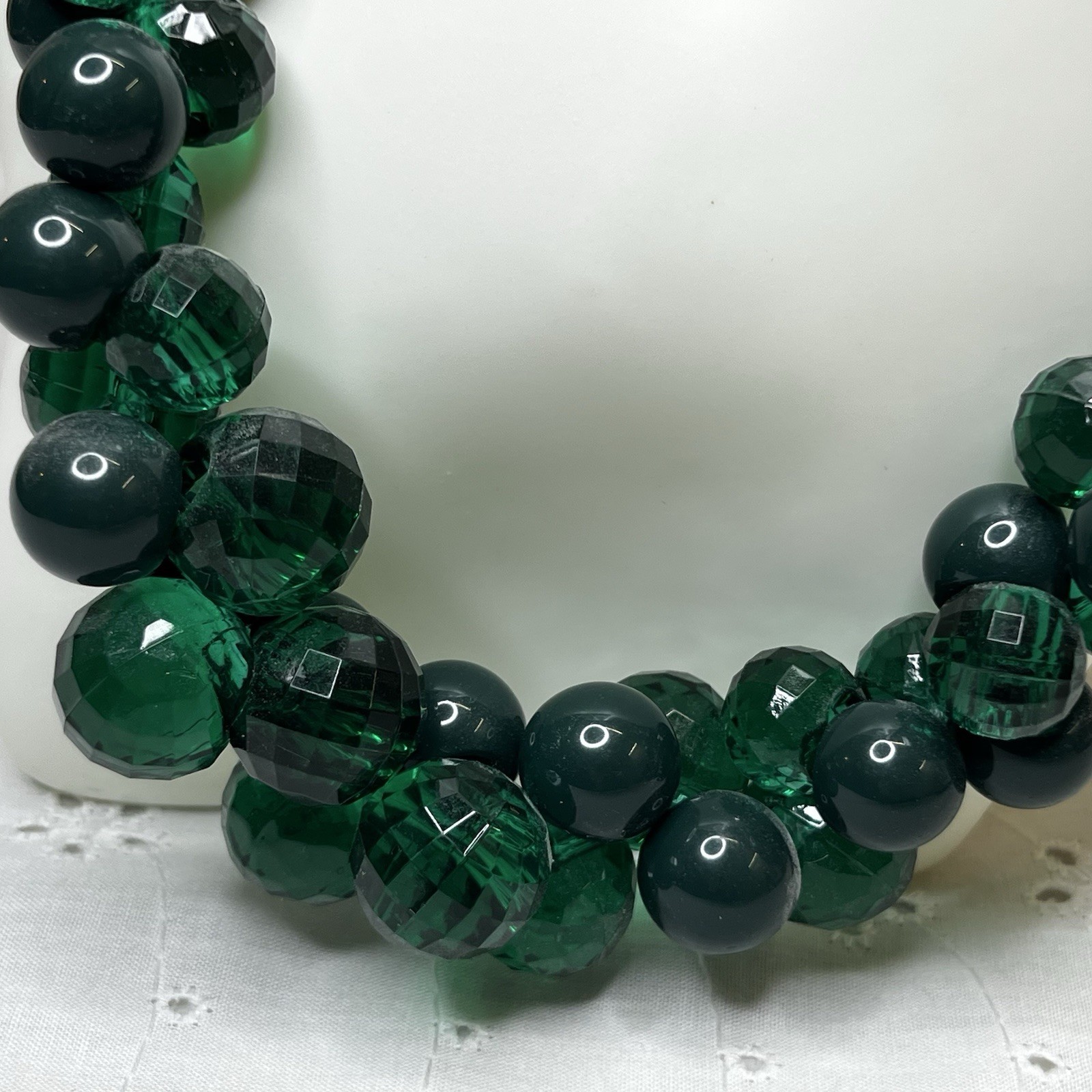 Lot of 3 Vintage Faceted Beaded Bauble Necklaces Purple Green Black White
