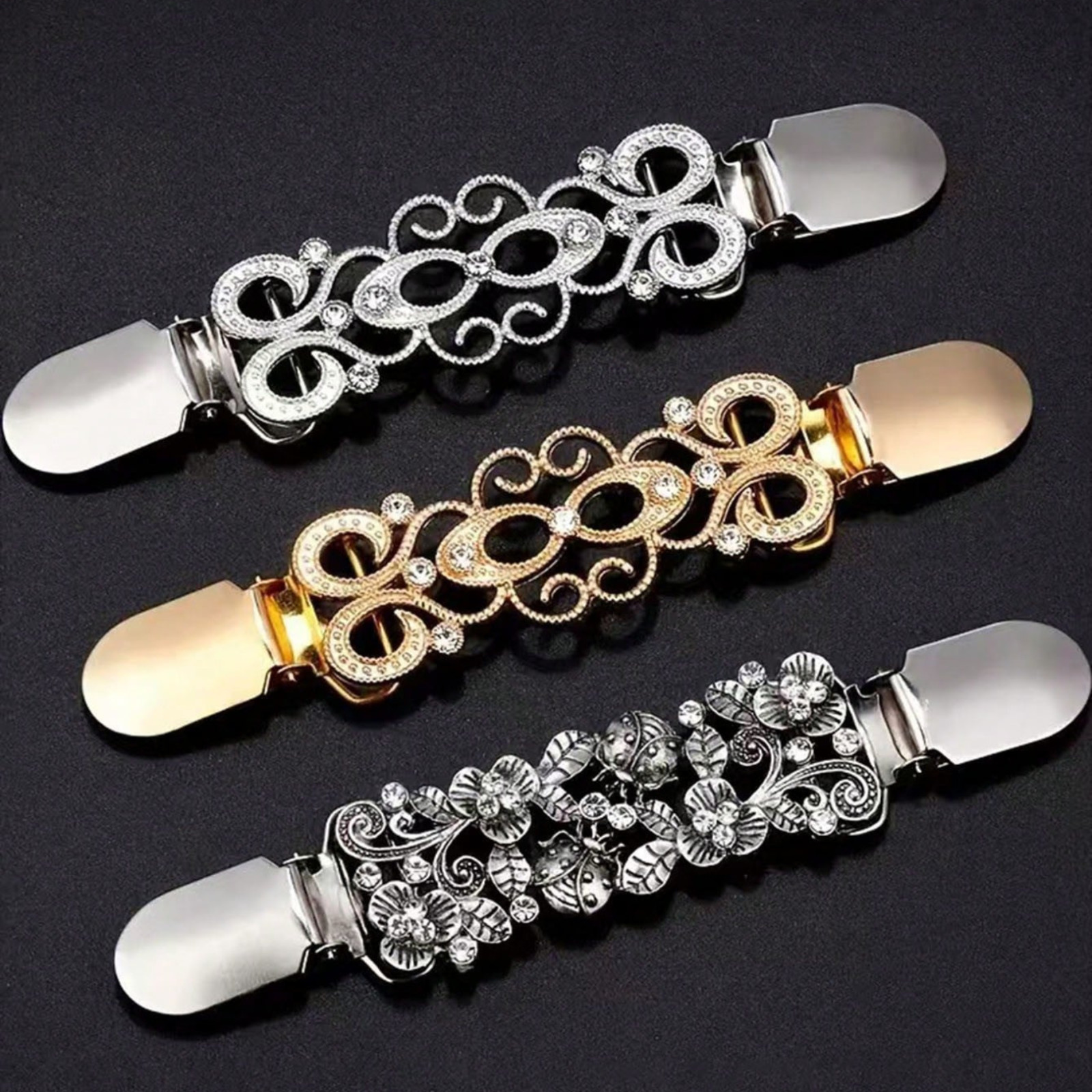 3Pcs Sweater Clips Vintage Dress Clip Back Cinch Shawl Cardigan Collar Clip