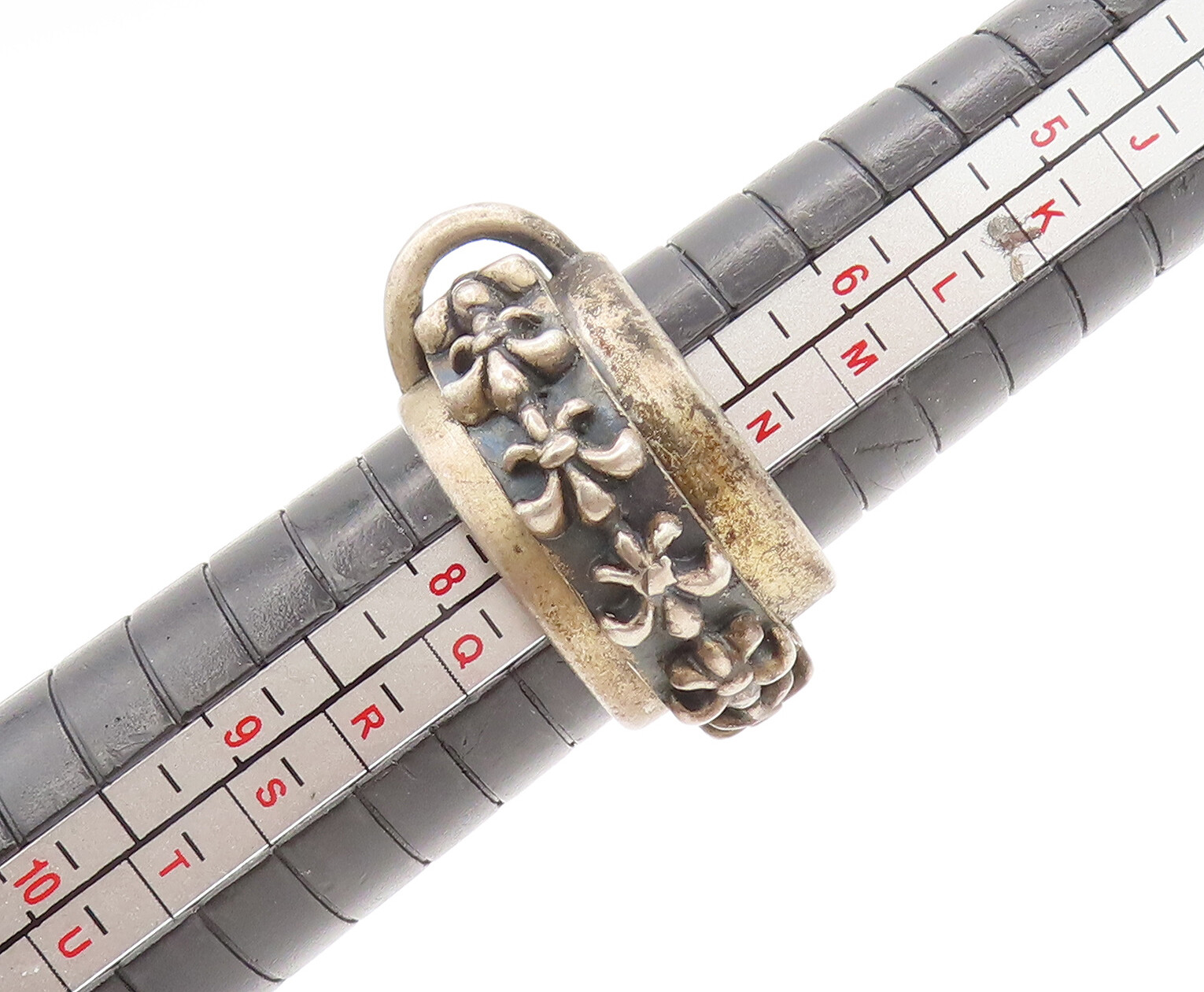 BERYLL USA 925 Silver Vintage Carved Flower Band Solid Ring Sz 7.75 RG26881