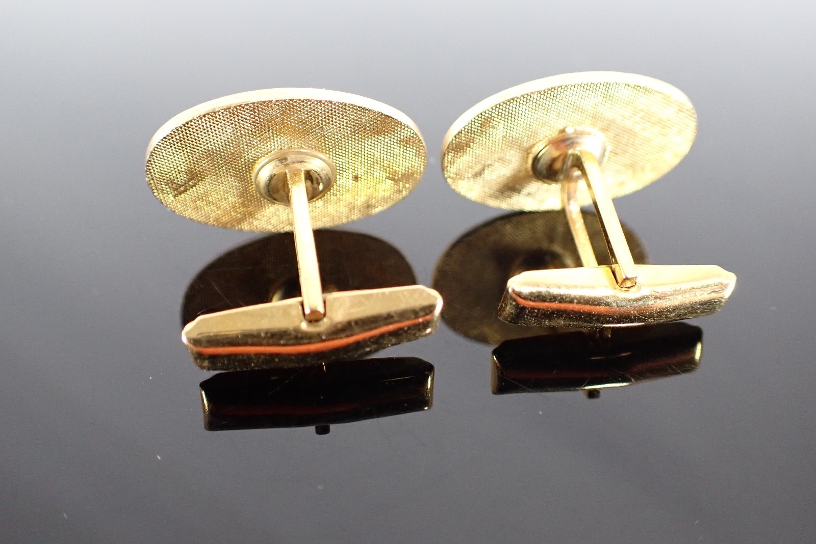 Vintage Gold Tone Red Blue Enamel LDO Initial Cufflinks Oval Textured Design
