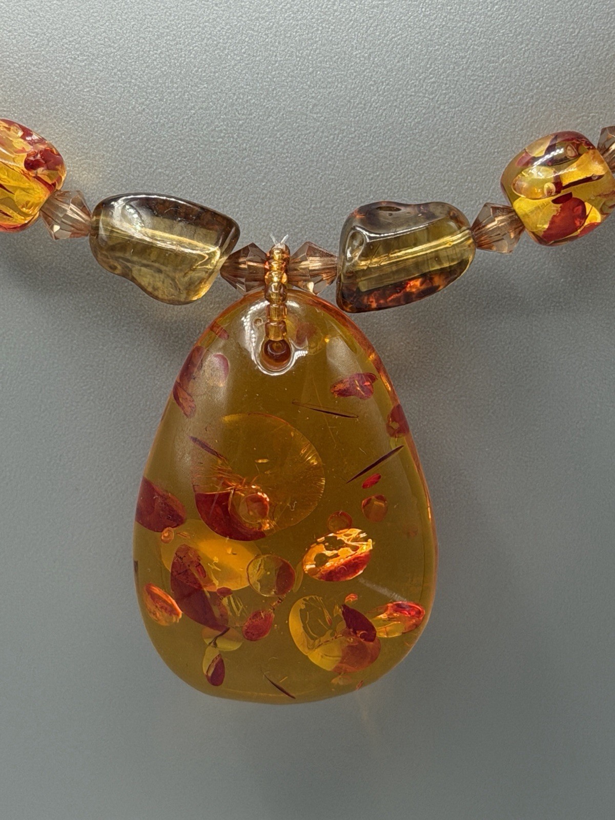 Vintage Amber Style Resin Pendant Necklace Beaded Statement Jewelry #999