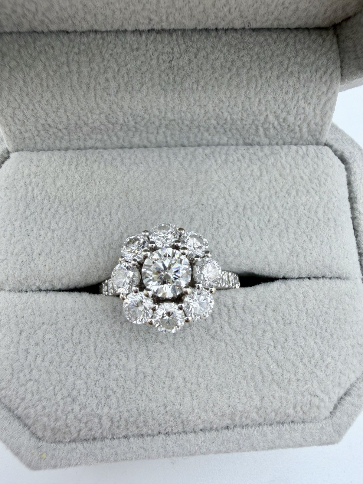 GORGEOUS 18K WHITE GOLD & NATURAL DIAMOND CLUSTER RING 2.29 CTW “JGJ” 6 3/4