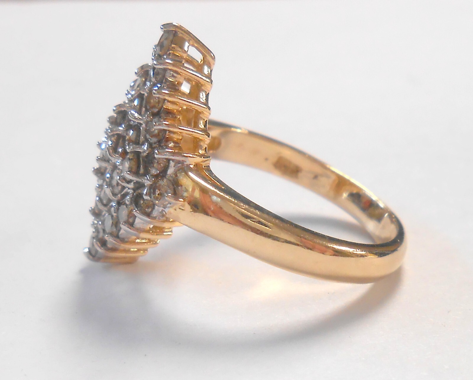 Wide 1.08ctw Champagne Diamond Cluster 10K Yellow White Gold Ring Size 6.75