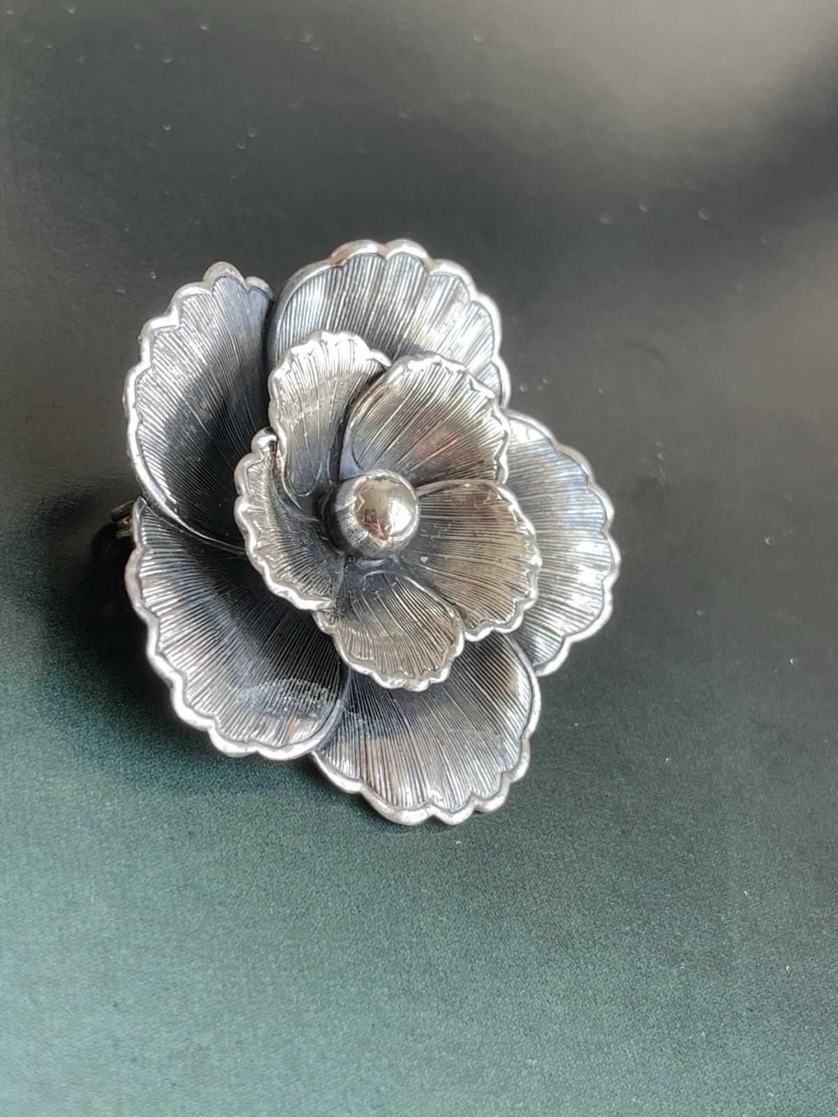Vintage Signed Beau Sterling Silver Layered Flower Brooch Pin Midcentury