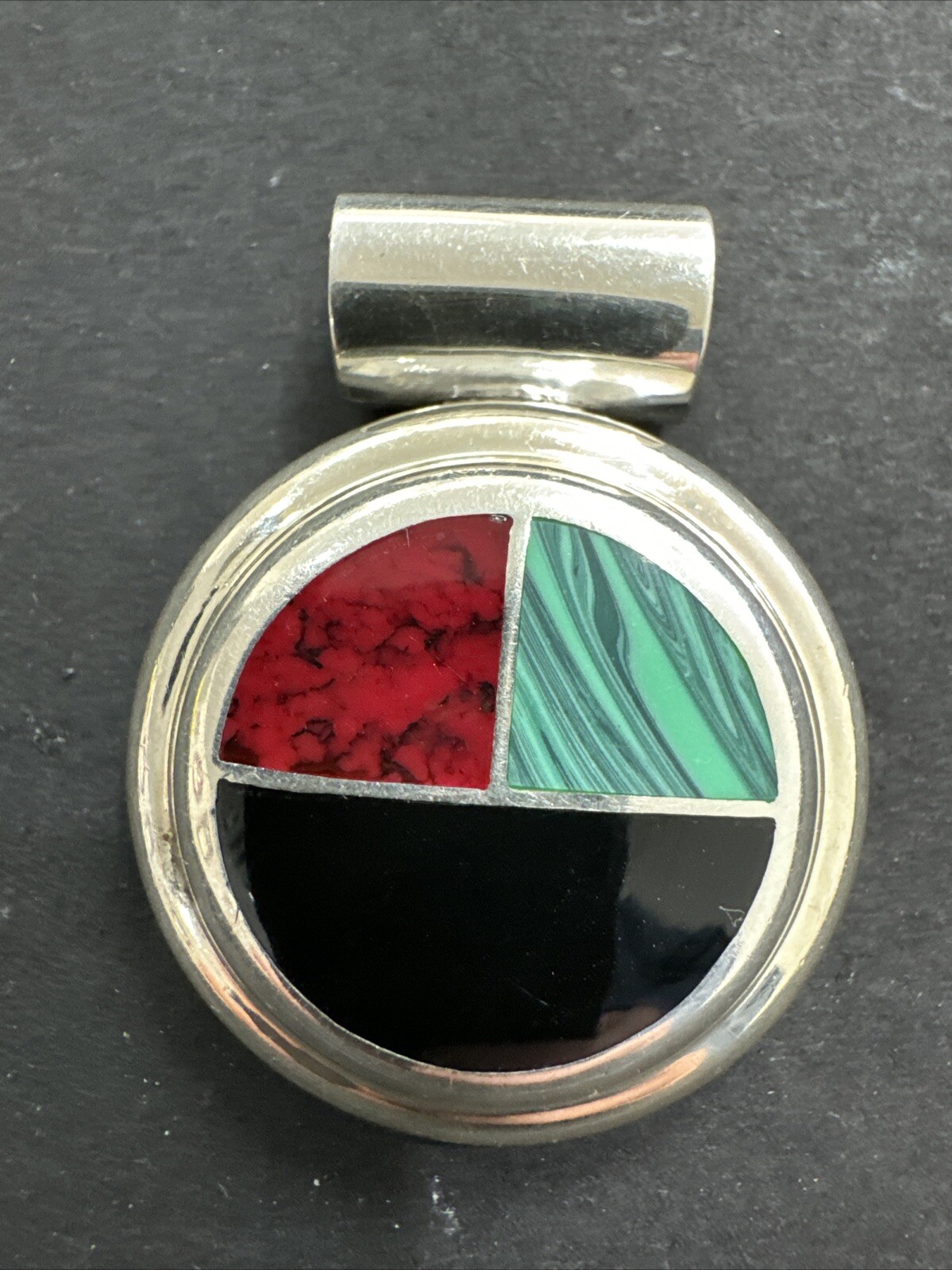 Sterling Silver 925 Multi stone Inlay Pendant 23.5 Grams Free Shipping