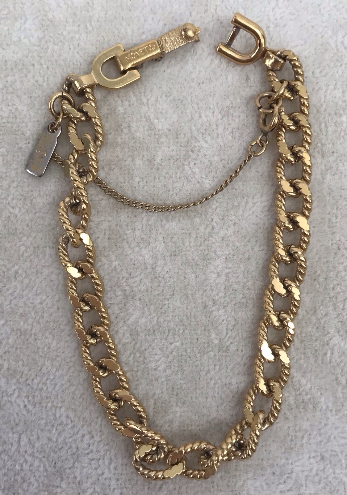 Vintage Monet Link Bracelet With Clasp Gold Tone W/ Safety Chain Signed