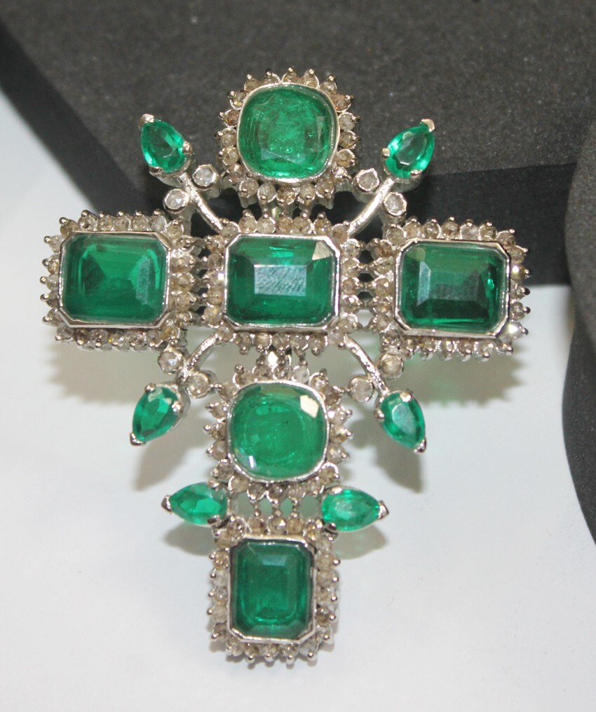 4.50ct Rose Cut Diamond Victorian 925 Sterling Silver Emerald Cross Pendant