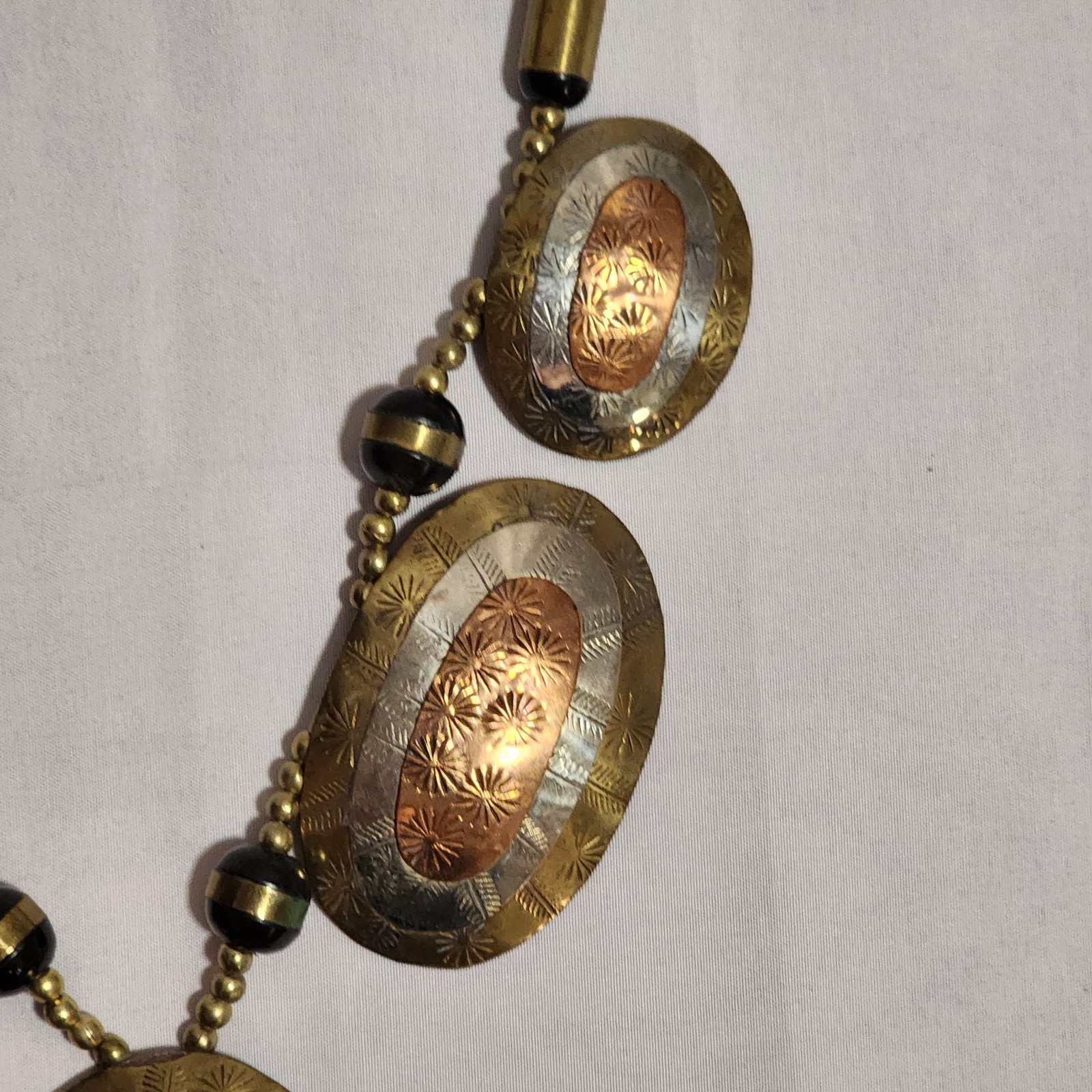 Vintage Mixed Metals Bib Statement Necklace W/matching hammered bangle
