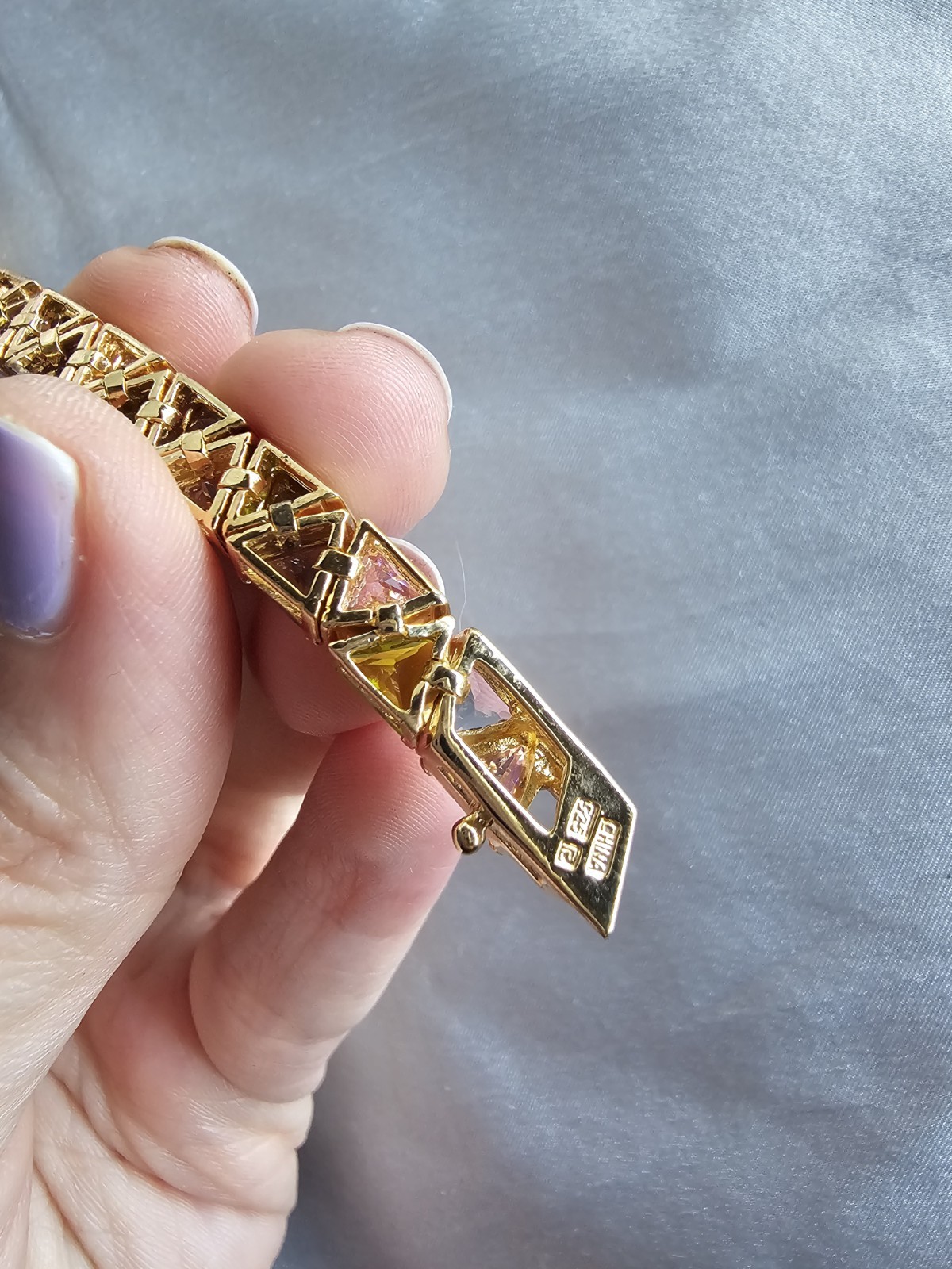 SUZANNE SOMERS 925 STERLING SILVER VERMEIL MULTICOLORED TRILLION CUT BRACELET