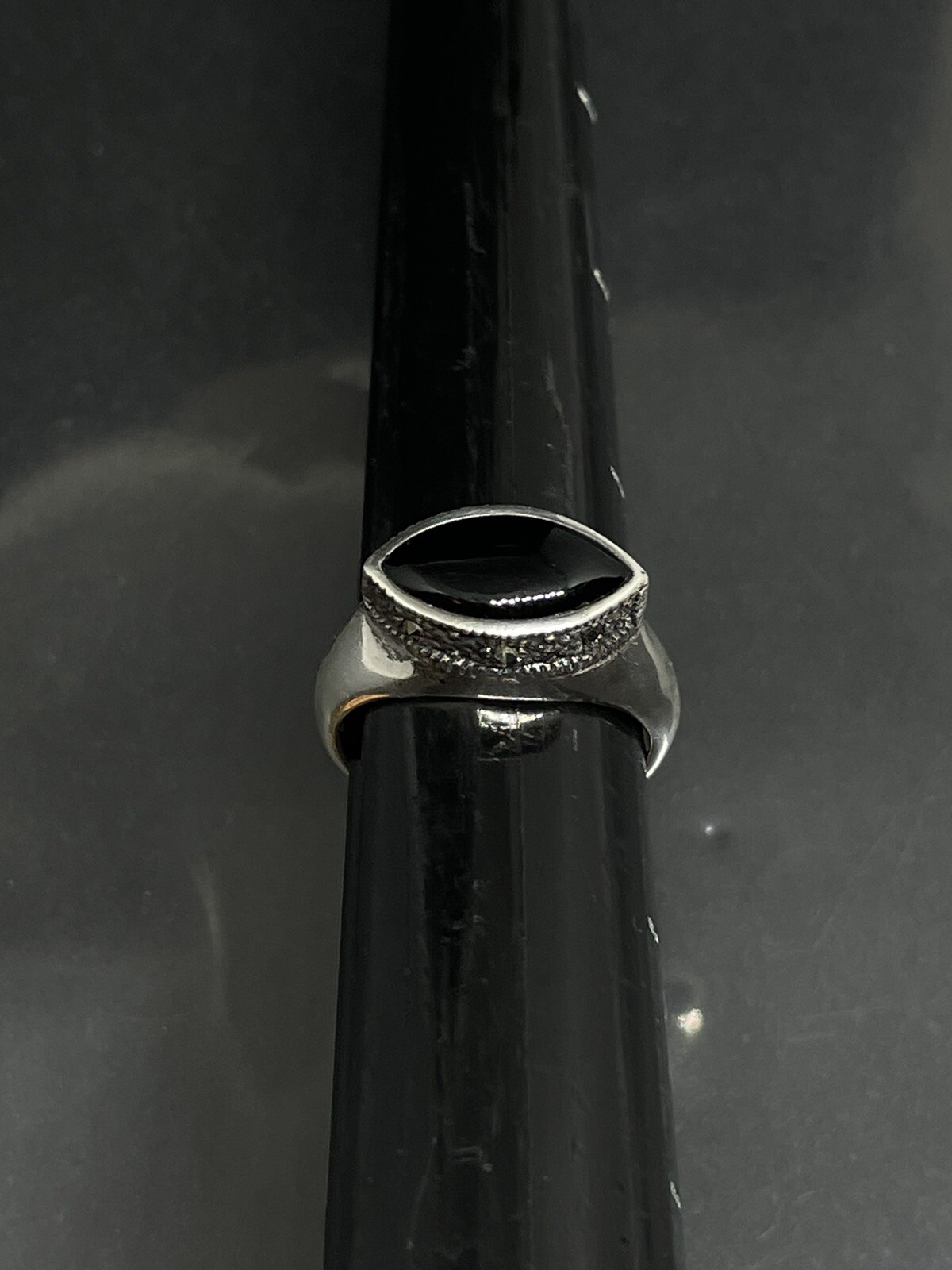 Vintage Signed CW Sterling Silver 925 Black Onyx Marcasites 6 Ring 4.38g