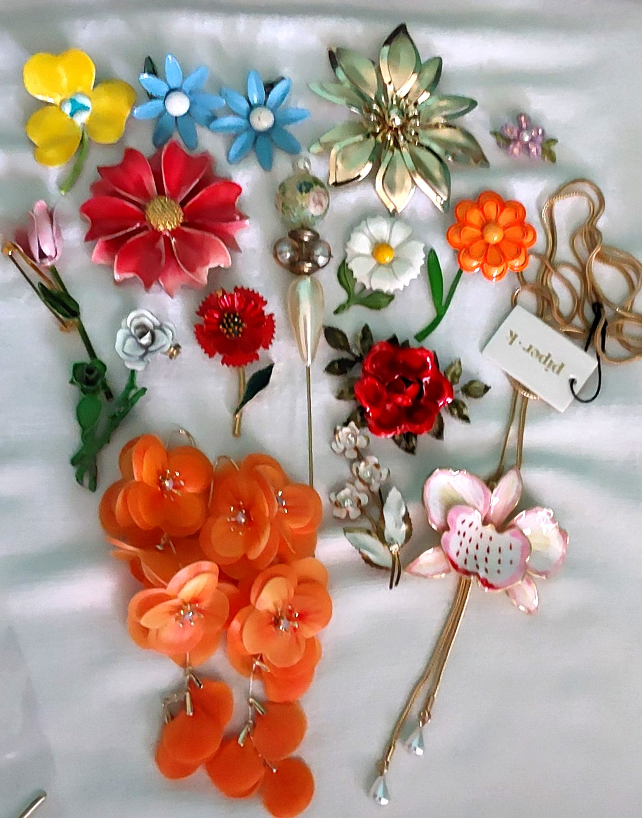 Vintage High End Flower Brooch Earring Necklace Jewelry Lot 15 pcs VGC