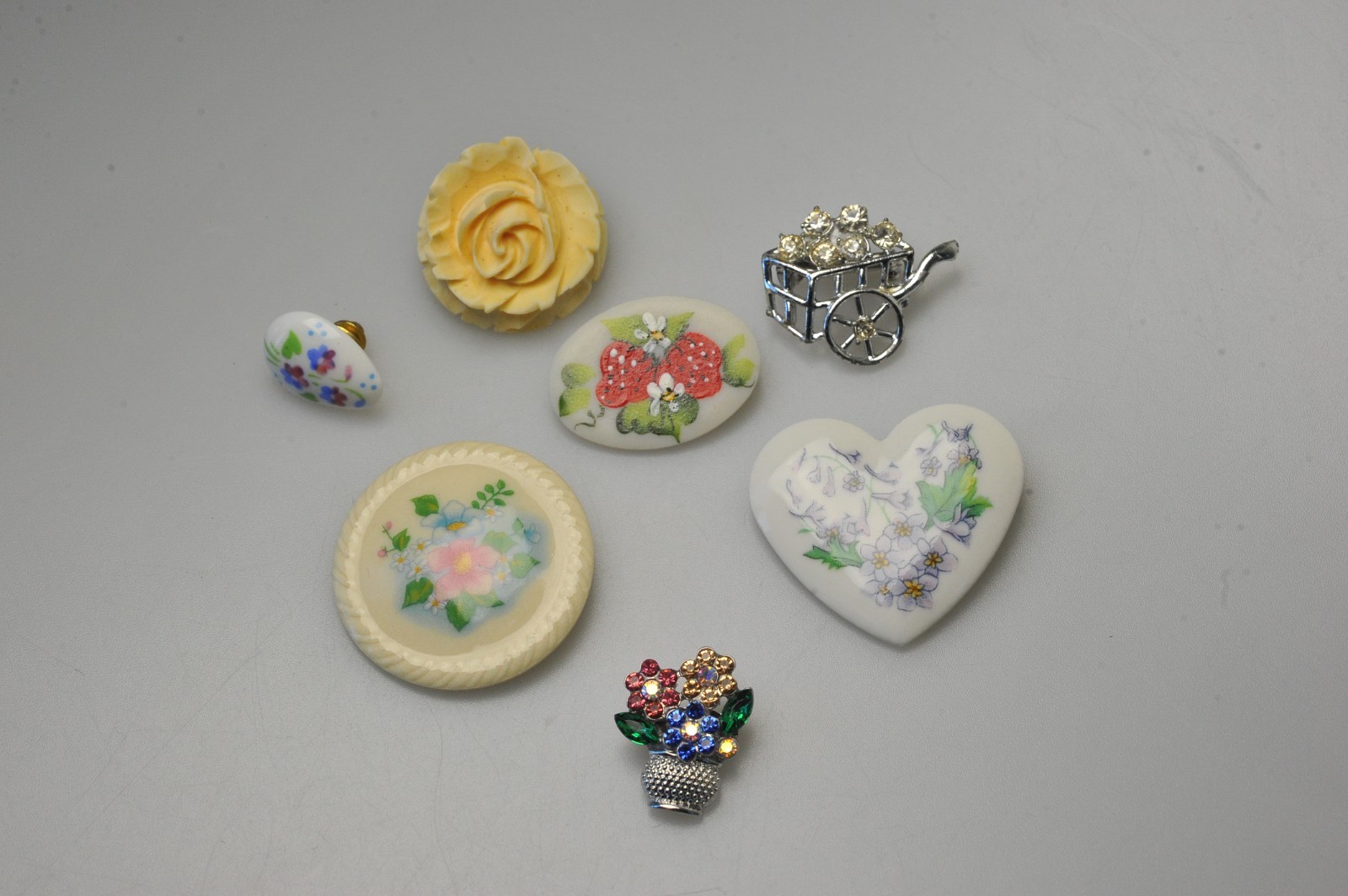 Vtg to now Brooch LOT flower floral Rhinestone 2 Avon 1 hand painted signed