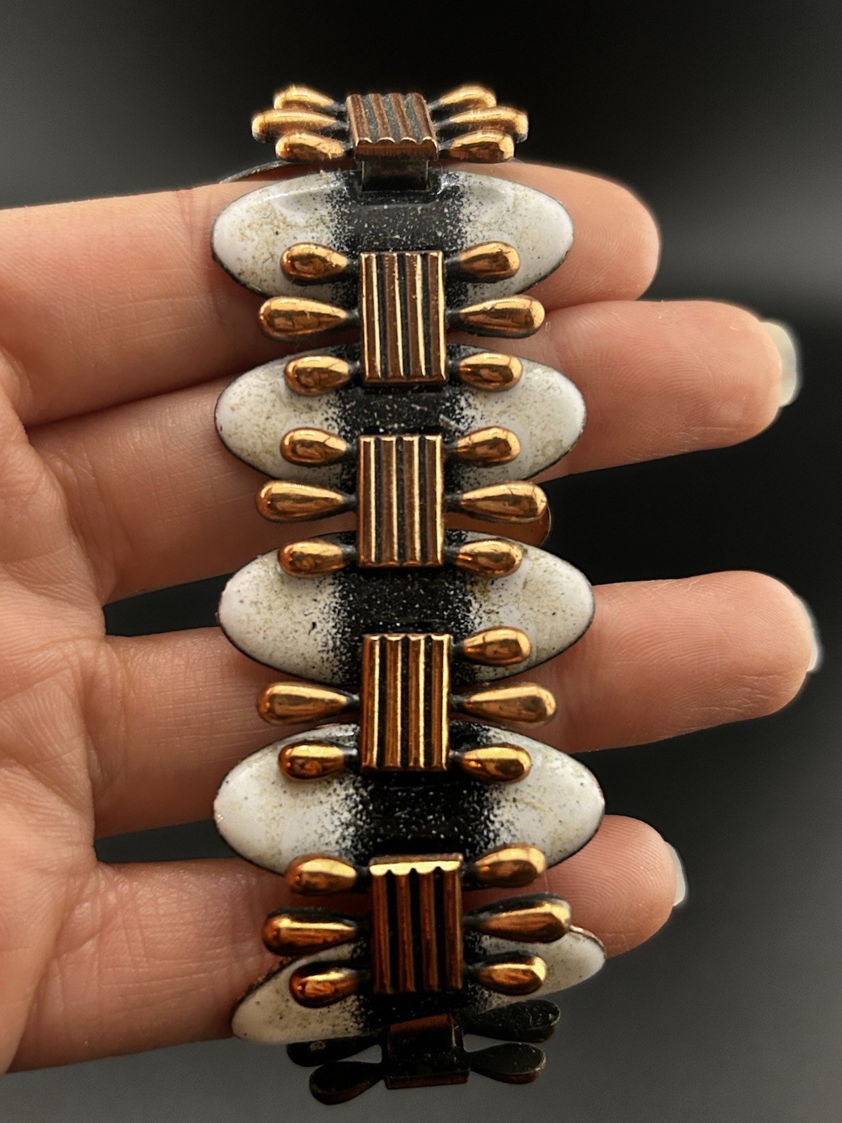 Vintage Matisse Renoir White Black Enamel Bracelet