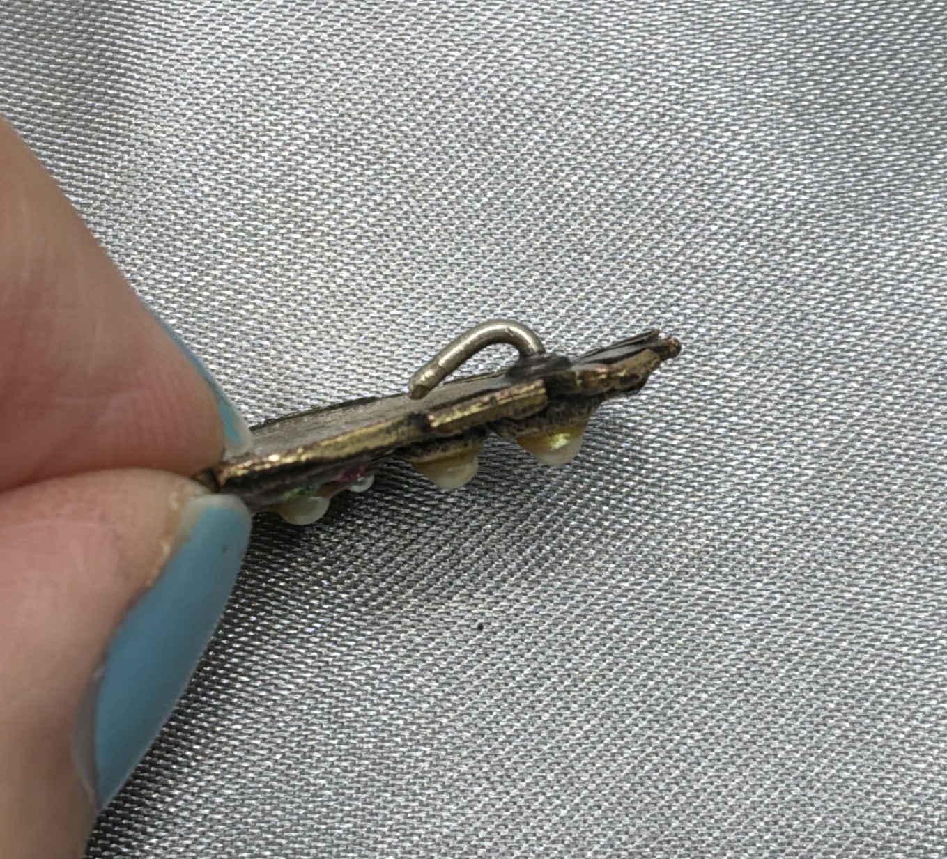 Vintage Bug Pendant Dragonfly Brooch Pin Faux Pearls Rhinestones Gold Tone READ