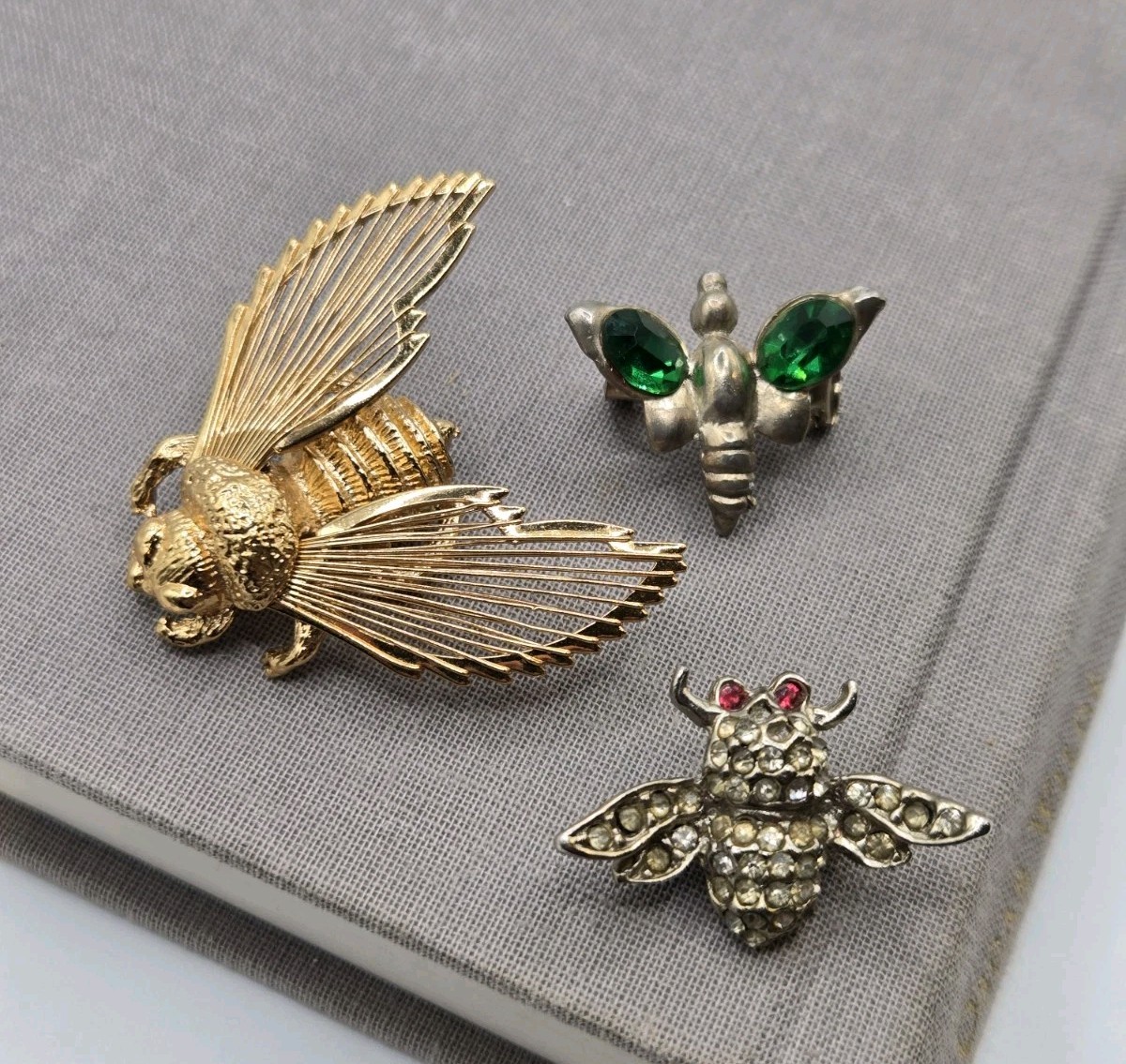 VTG Monet Gold Bee Brooch Pin and 2 other little Bugs Whimsical Insects