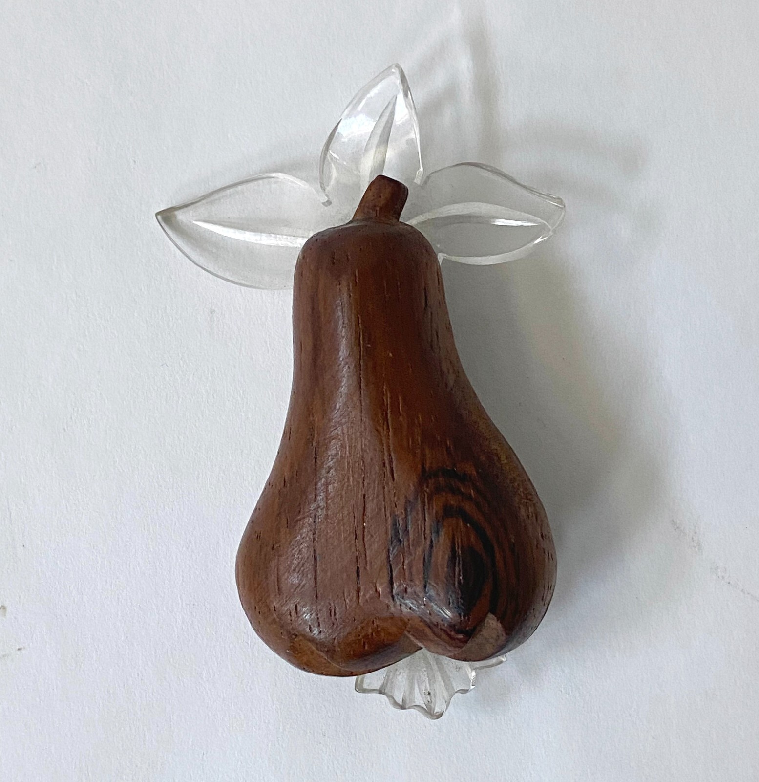 Vintage carved Lucite and Wood Pear Brooch