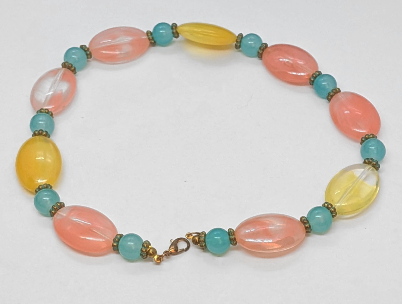 Multi‑Color Acrylic Beaded Necklace 16″ Pink Yellow Blue • Pastel Spring Easter