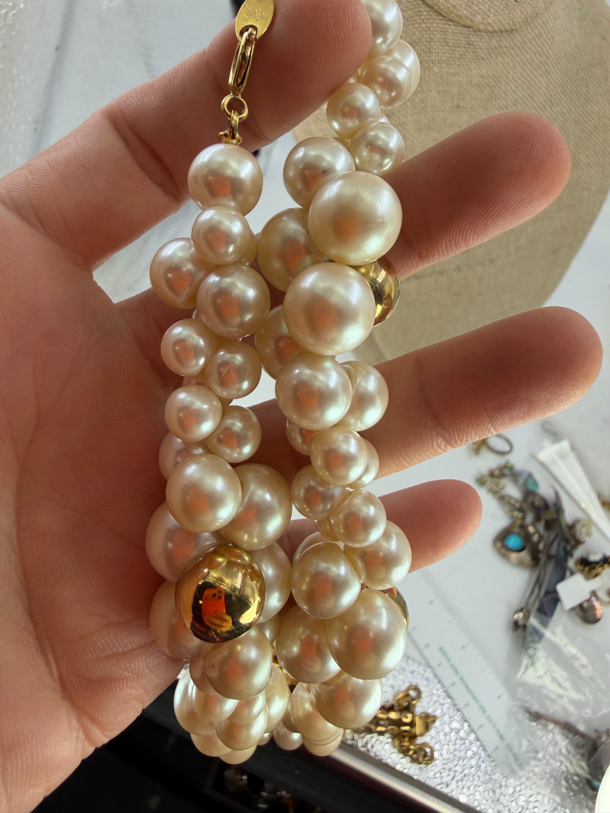Vintage Necklace Trifari Popcorn Simulated Pearl Bubble Bead Statememnt 18 in