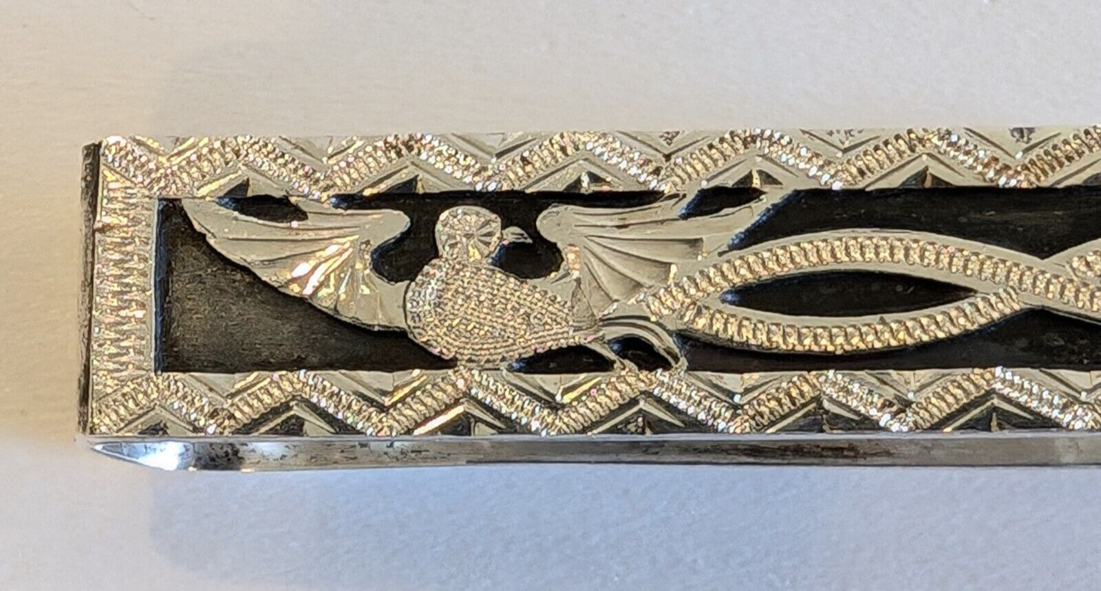 Vintage 900 Silver Etched Bird Tie Clip / Money Clip Guatemala