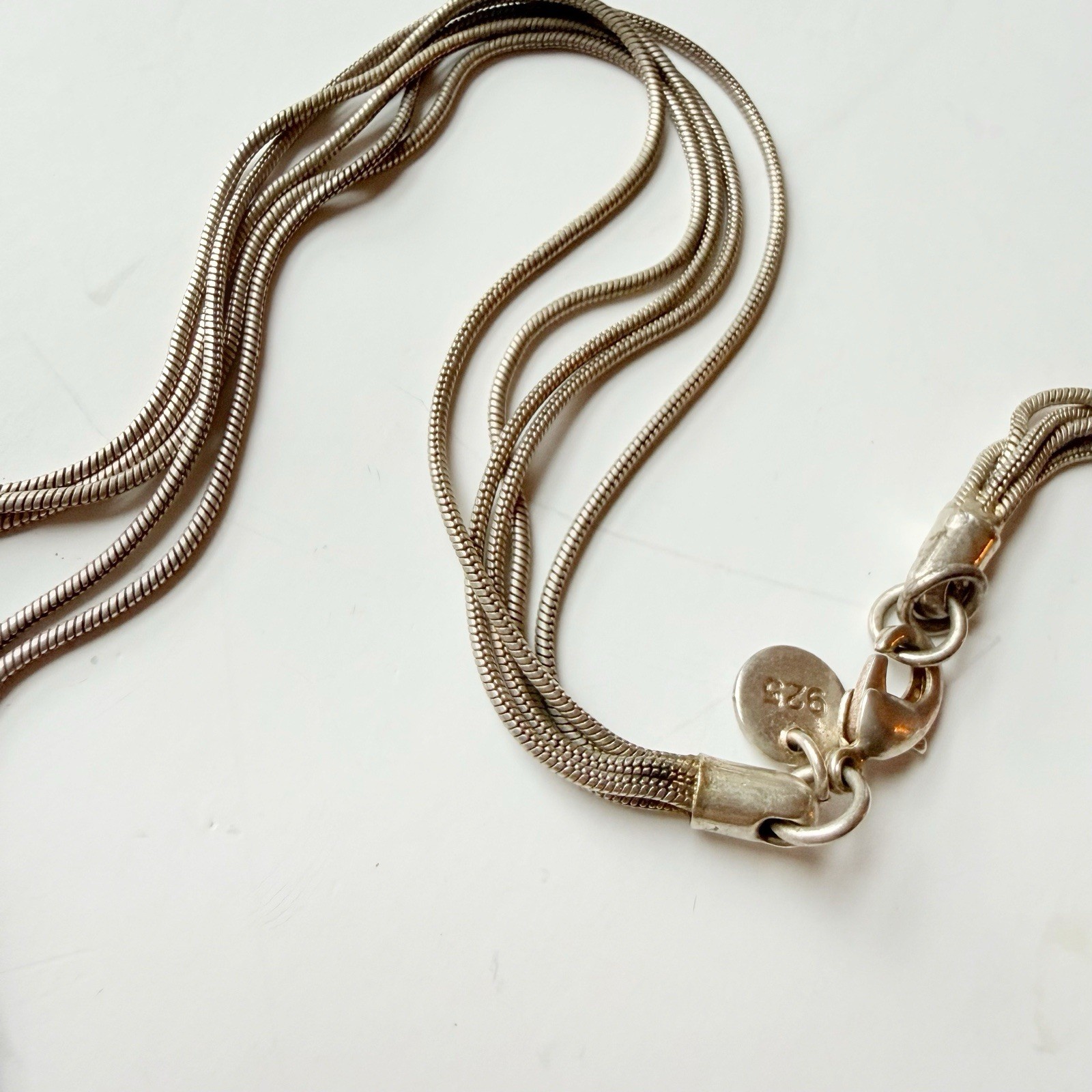 Dangling Hearts 5 Strand Lariat Snake Chain Sterling Silver 925 Necklace 18”