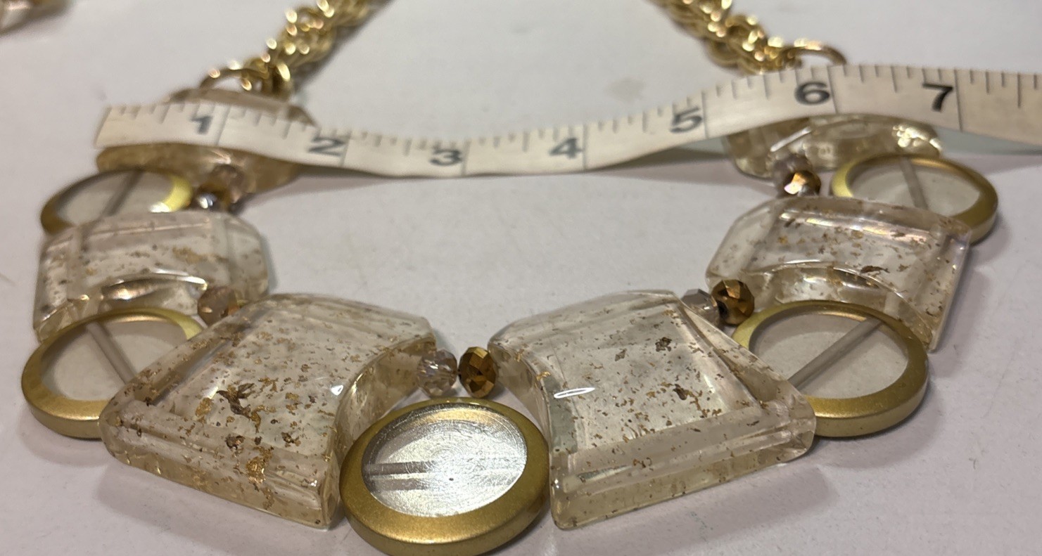 Vintage Chunky Statement Clear Lucite With Gold Flecks Demi Parure Set