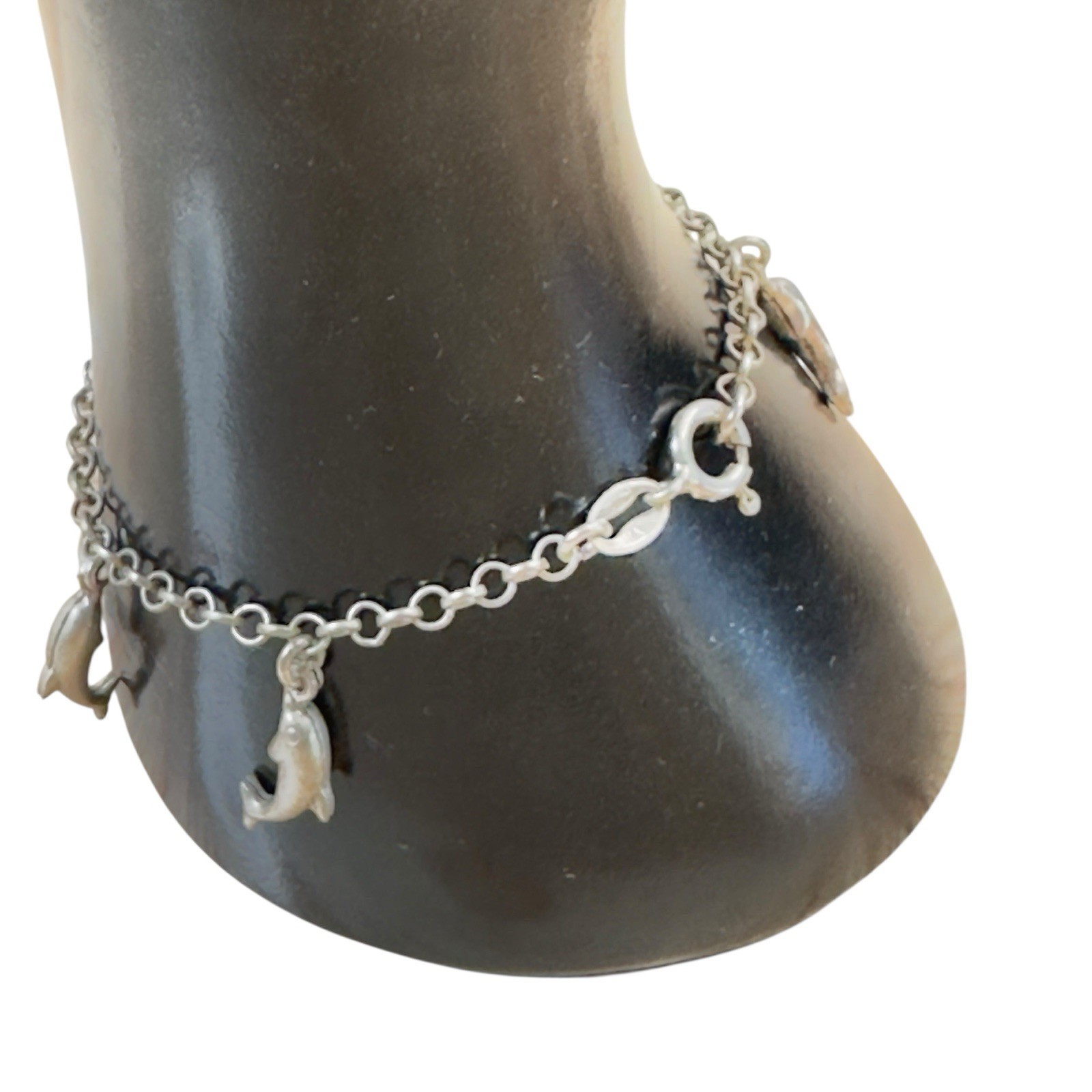 Vintage Dolphin Charm Bracelet 925 Sterling Silver Dainty Size 6.5 Italy