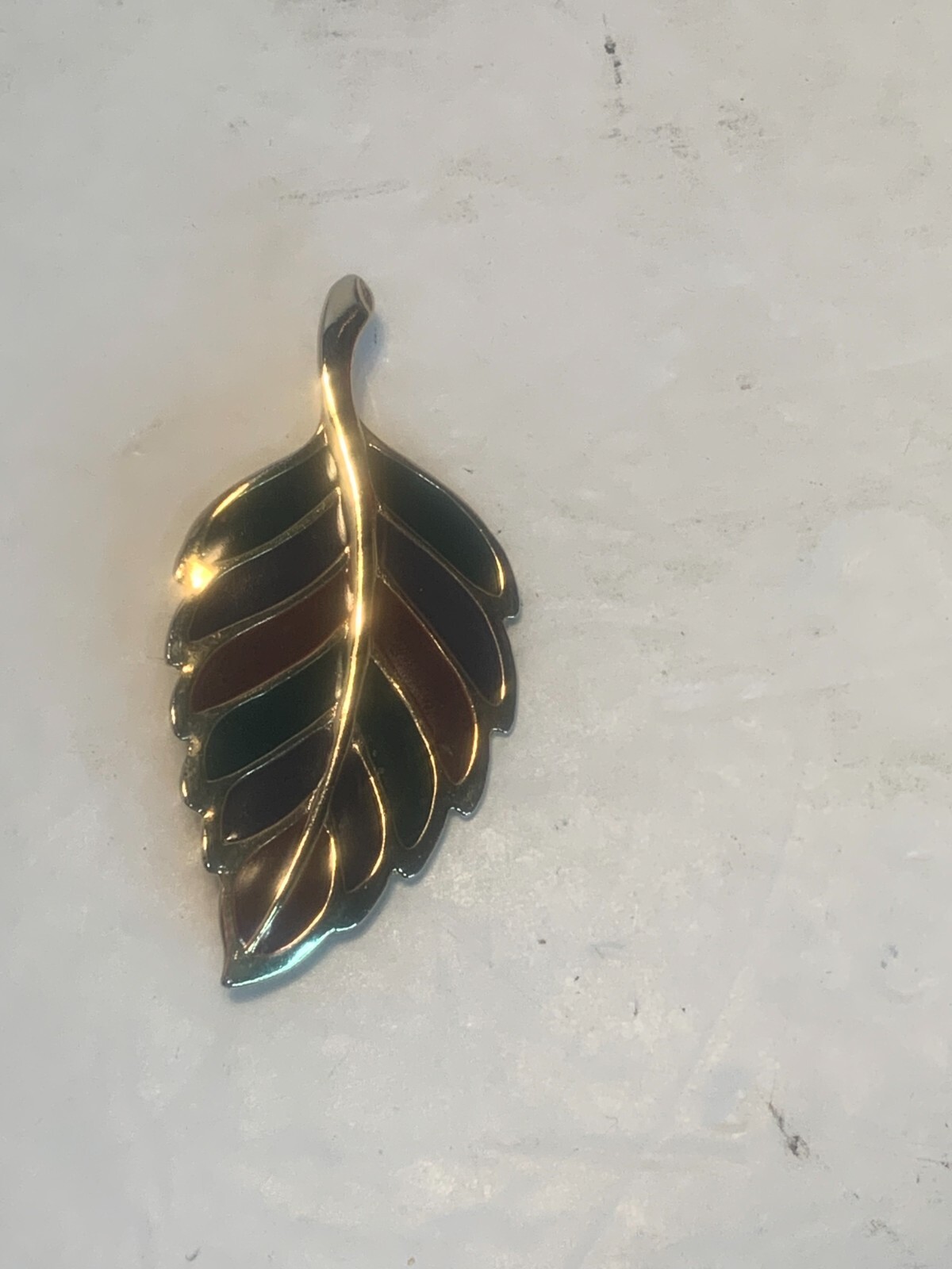 Gold Colored Metal, Red and Green Enameling, Leaf Pin/Brooch, Fall, Christmas