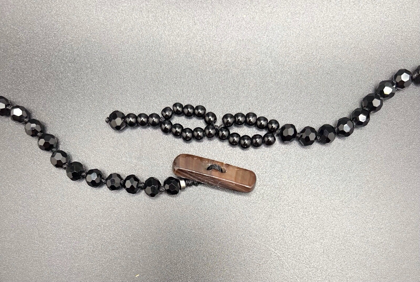 Vintage Black / Clear Crystal Bead Strand Necklace Art Deco Style 29in.