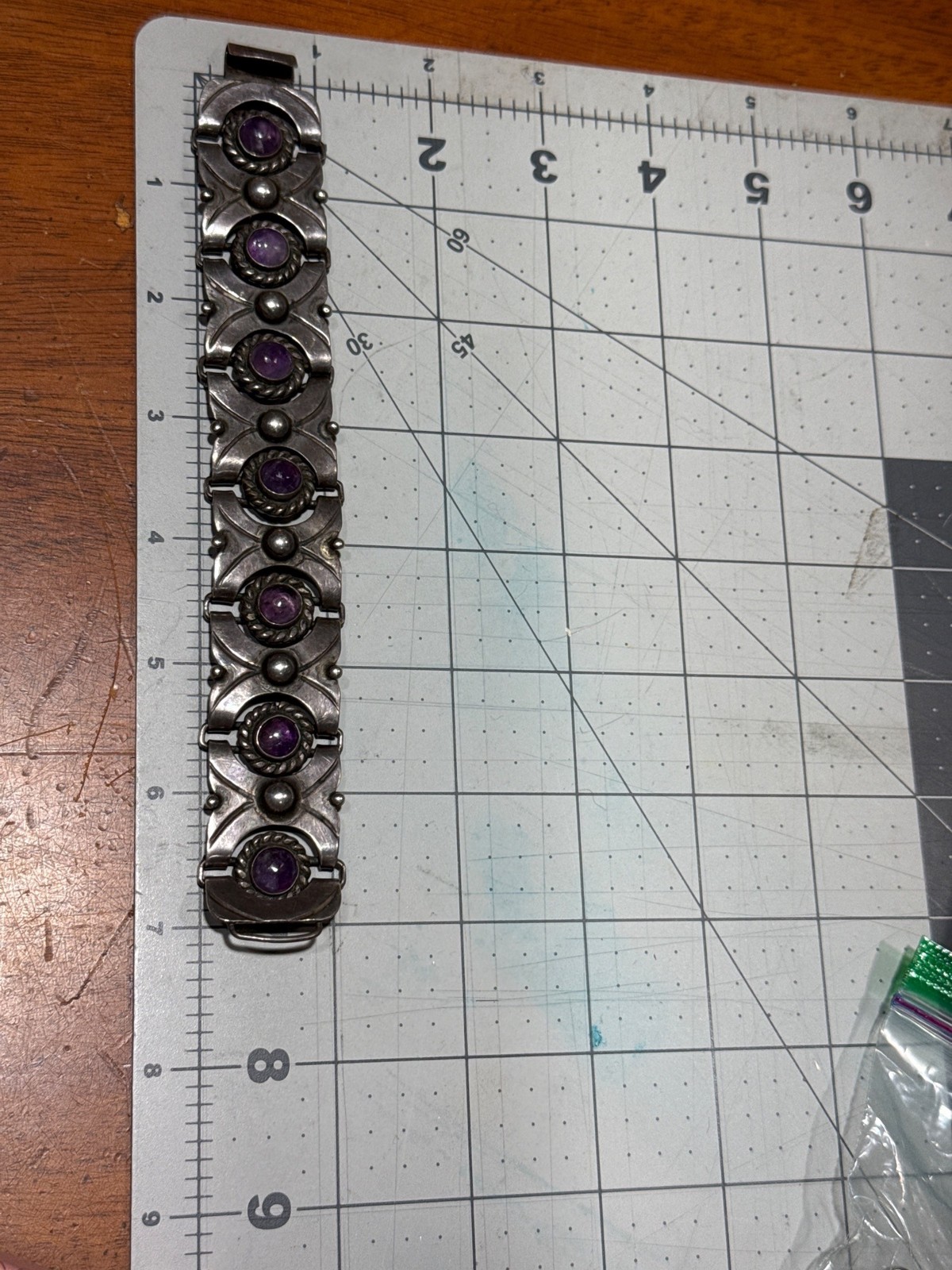 Vintage Taxco Mexico 980 Silver Amethyst Link Bracelet Heavy Mid Century Moderni