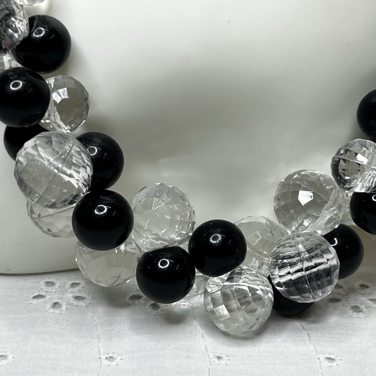 Lot of 3 Vintage Faceted Beaded Bauble Necklaces Purple Green Black White