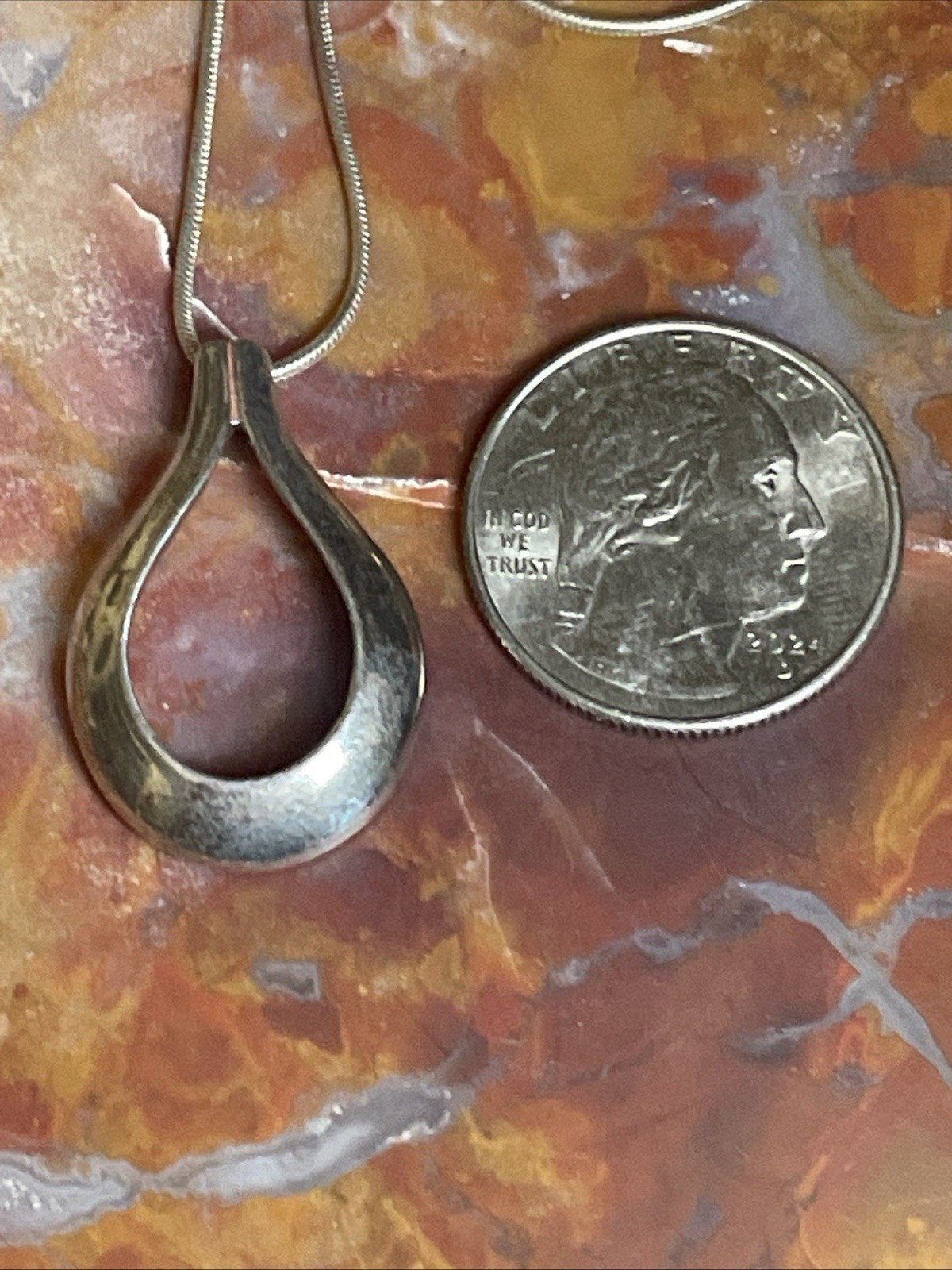 Vintage Sterling Silver Modernist Pendant Necklace 20”