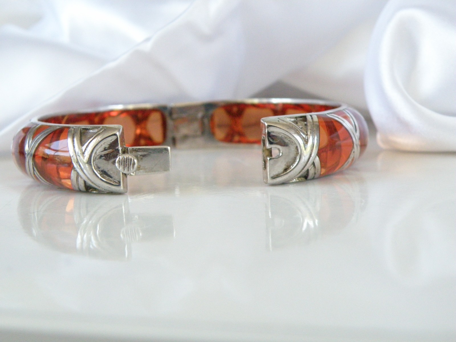 Angelique de Paris Sterling Silver Bamboo Thick Hinged Bracelet 7.5″