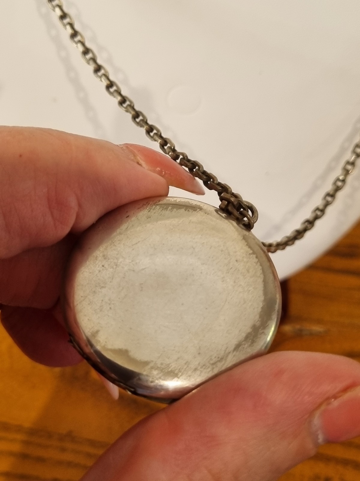 Antique White Metal High Relief Victorian Edwardian Locket Chain See Video FHS